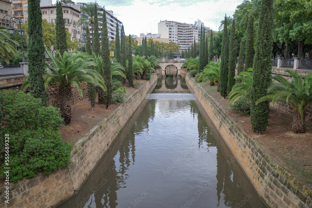 Palma, Mallorca, Spain - 10 Nov 2022: Views along the Torente de la Rierra river