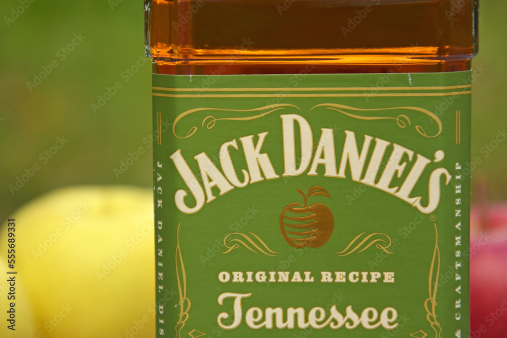 Bottle of Jack Daniels with Apple flavours. Stock Photo Adobe Stock