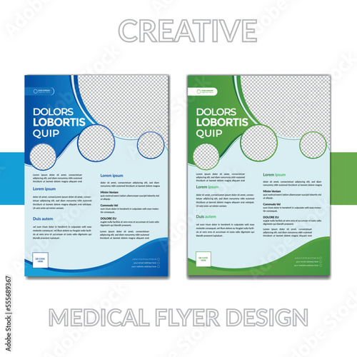 Eye-catching modern creative clean blue-green gradient colorful organic shapes A4 size medical flyer template