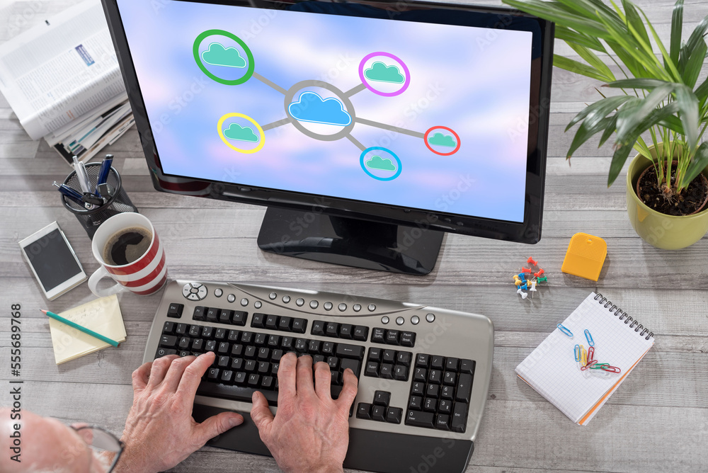 Cloud networking concept on a computer Cloud networking concept on a computer
