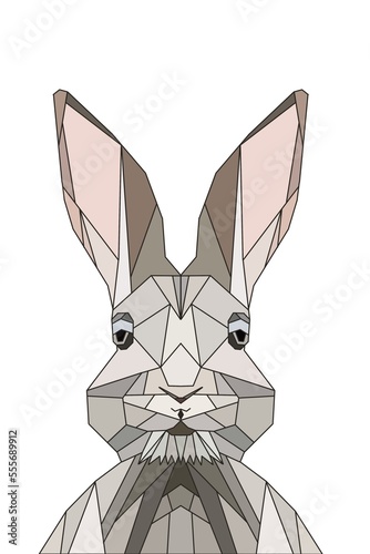 Polygonal art illustration of a gray rabbit's face in white background. © GaudyMary