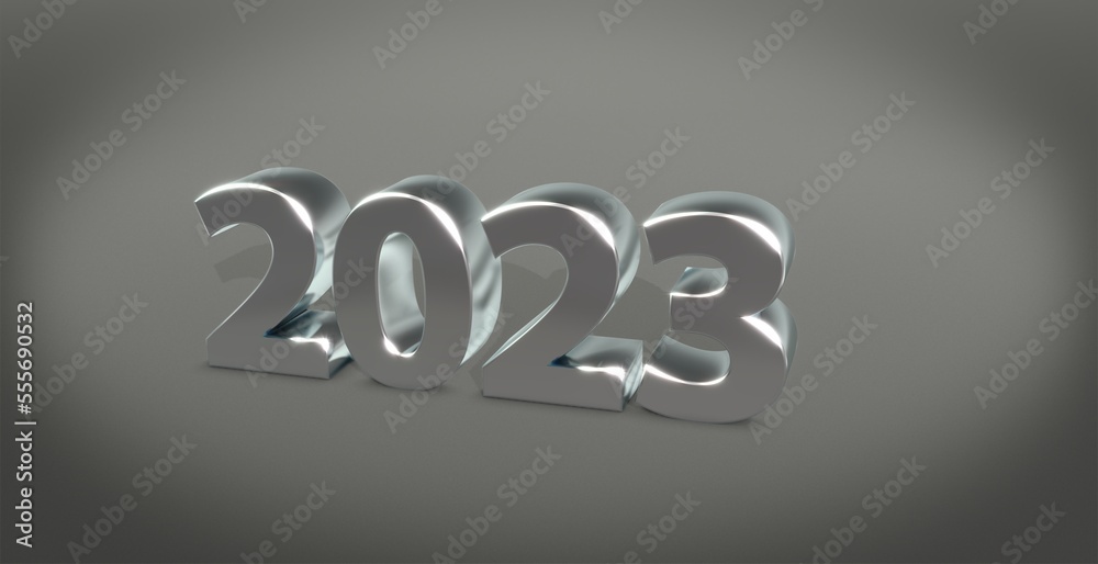 2023, Schrift, 3d, silber 2023, Schrift, 3d, silber