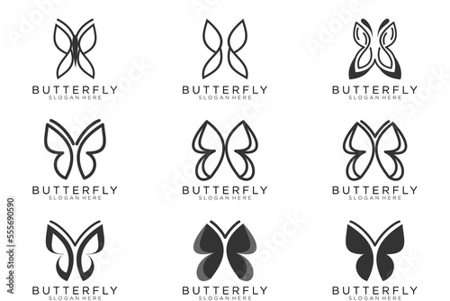 Butterfly continuous line drawing elements set isolated on white background. Vector illustration. © irfan
