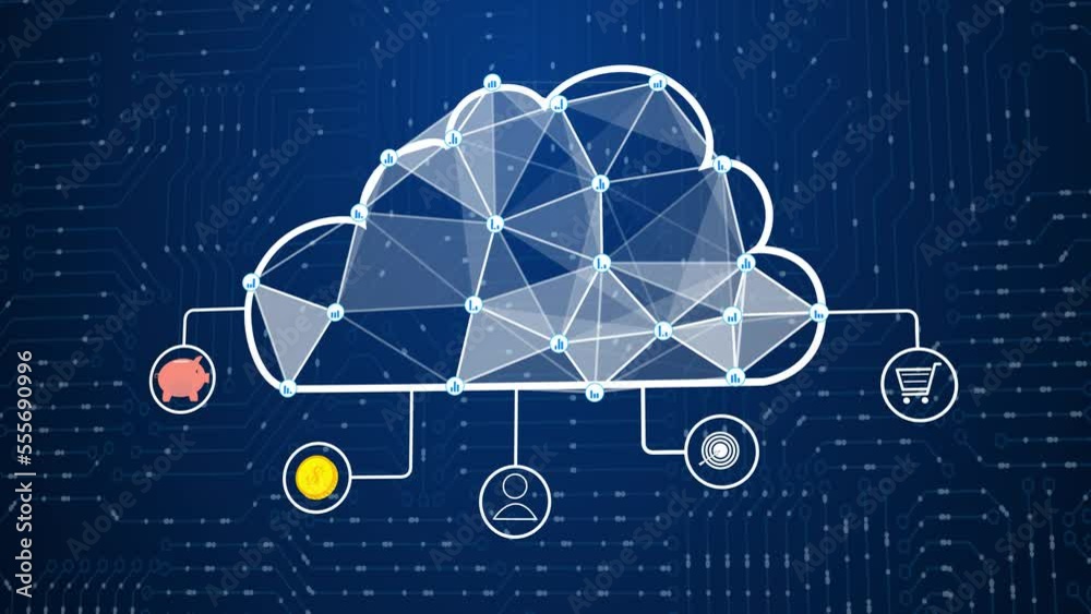 Cybersecurity digital data of futuristic and technology of the internet and big data of cloud computing using artificial.Digital cloud with business icons.