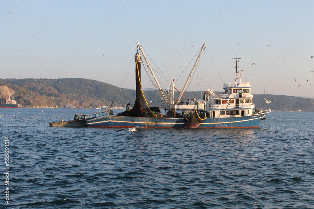 Fishing boats in the Bosphorus, industrial fishing
