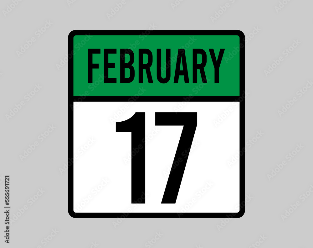 Obraz premium 17 February day calendar page. Vector for February days in green calendar icon. Design of the month on light background