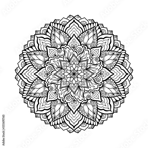 Ornamental mandala adult coloring book page. Zentangle style coloring page. Arabic, Indian ornament