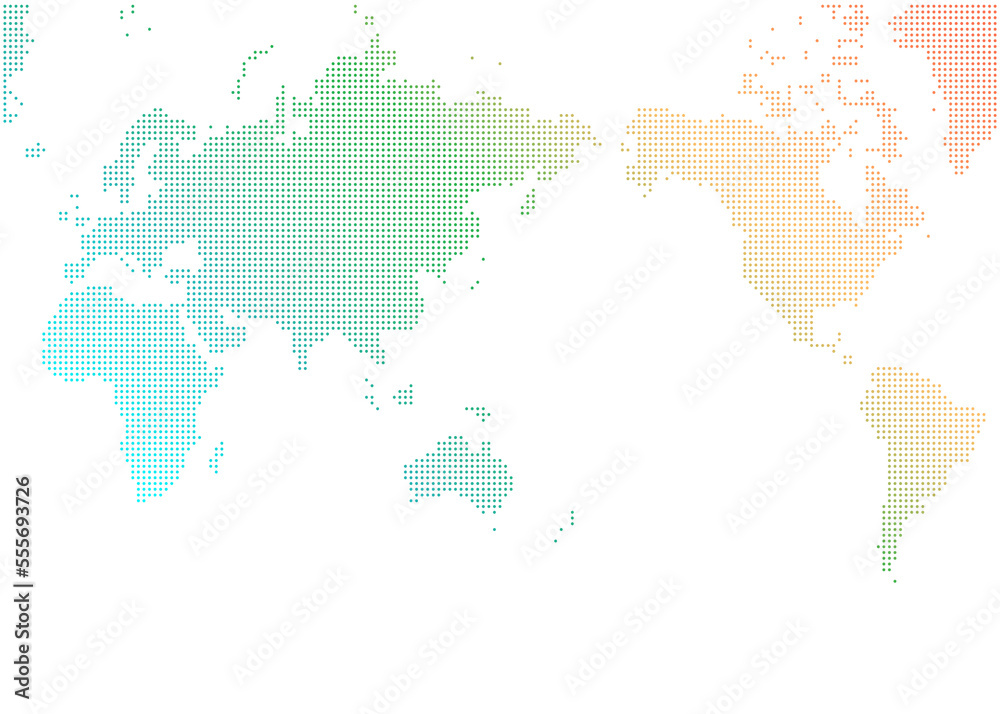 Fototapeta premium おしゃれなドットの世界地図 虹色 グラデーション