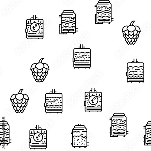 beer production brewery factory vector seamless pattern thin line illustration