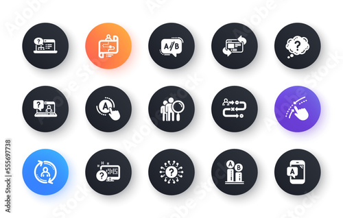 UX icons. AB testing, Journey path map and Question mark. Quiz test classic icon set. Circle web buttons. Vector