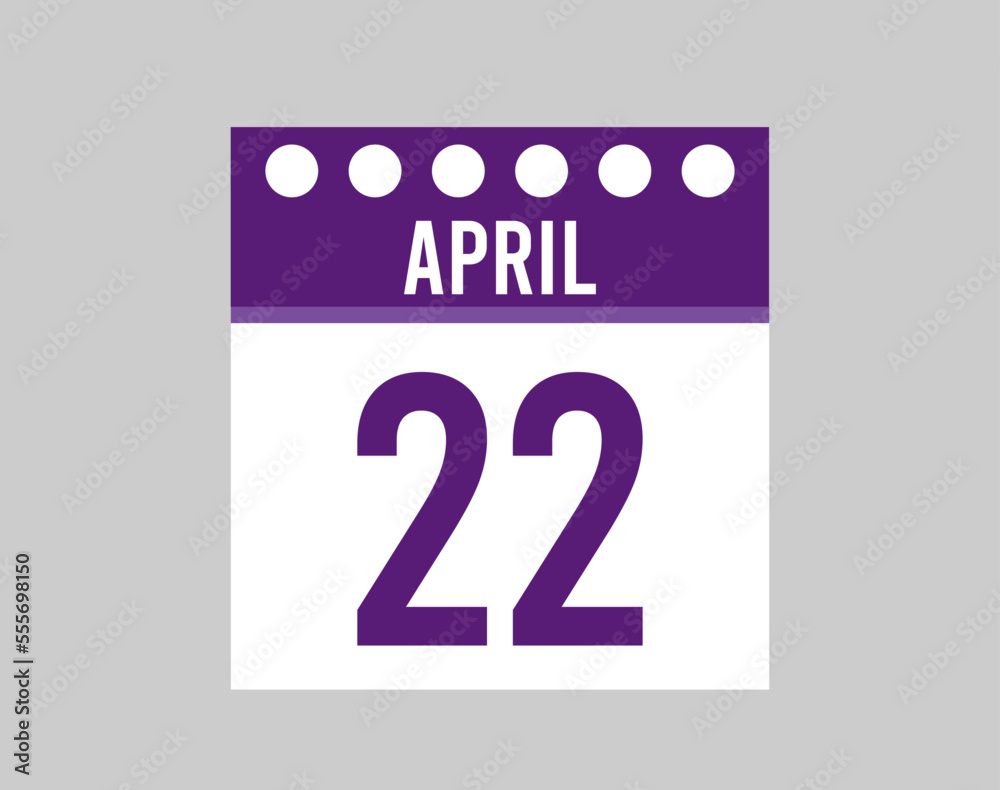 22 day April vector calendar. Purple calendar icon for April days. Design for appointments, meetings and events 22 day April vector calendar. Purple calendar icon for April days. Design for appointments, meetings and events