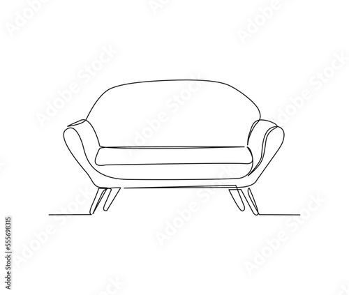 Continuous one line drawing of spacious modern chair sofa furniture. Stylish furniture Hand drawn vector illustration.