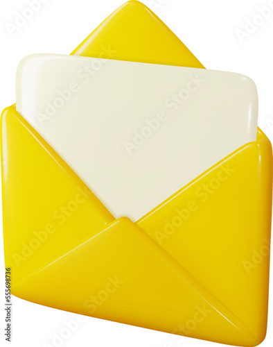 3d open mail envelope with message, letter or email. Realistic postcard or paper document sent as corporate notification, web news, subscription verification confirmed