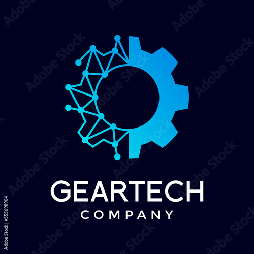 Gear technology vector logo template. This logo is suitable for factory, industrial, technology, website, digital, mechanic, wheel.