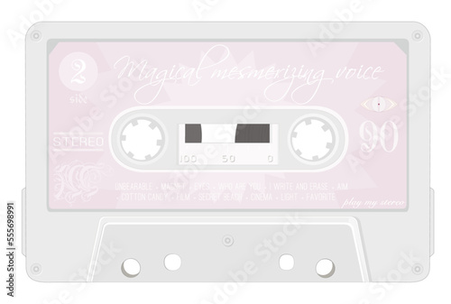 Vintage analog tape cassette stylization. Realistic vector illustration on isolated white background. 