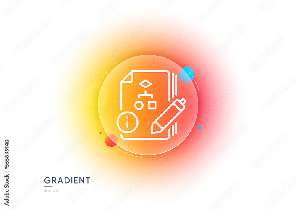 Documentation with algorithm line icon. Gradient blur button with glassmorphism. Technical instruction sign. Transparent glass design. Algorithm line icon. Vector