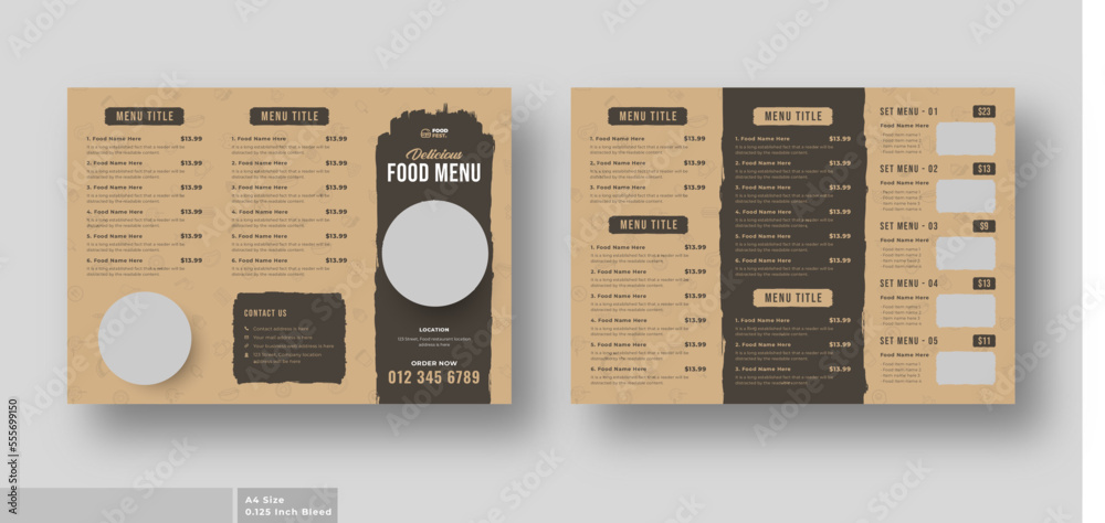 Food menu trifold brochure template, luxury food menu for restaurant - obrazy, fototapety, plakaty 