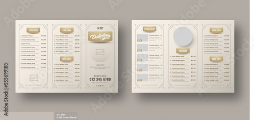Food menu trifold brochure template, luxury food menu for restaurant