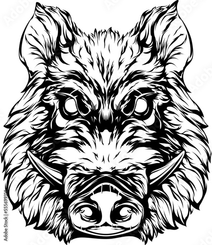 Pig head mascot. Angry swine logo. Hog  illustration.
