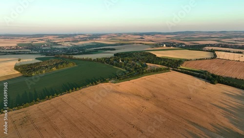 The Cairn of Peace Memorial of battle of Austerlitz. Czech republic, Central Europe, at sunset. Shot on a DJI MAVIC 3.