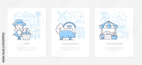 Farm animals and fair - line design style banners set