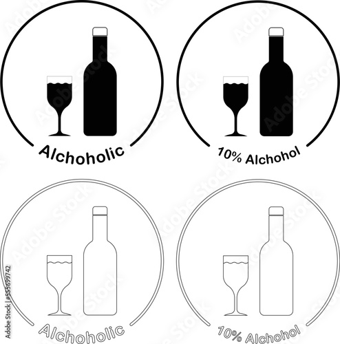 Alcoholic Icon. Black colored icon. Set of icon.