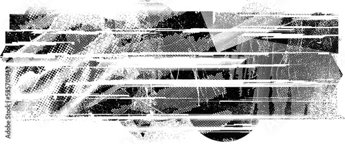 Glitch distorted grunge layer  . Noise destroyed texture . Trendy defect error shapes . Overlay grunge texture . Distressed effect .Vector shapes with a halftone dots screen print texture.