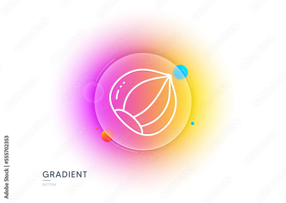 Obraz premium Hazelnut line icon. Gradient blur button with glassmorphism. Tasty nut sign. Vegan food symbol. Transparent glass design. Hazelnut line icon. Vector