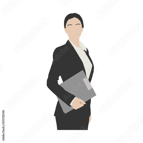 Seorang pengusaha wanita yang elegan terlihat memegang clipboard photo