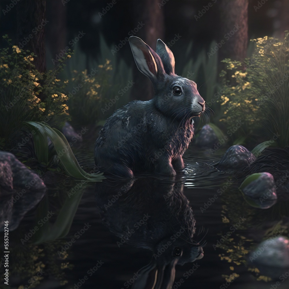 The black water rabbit is the symbol of 2023.A cute black rabbit in the ...