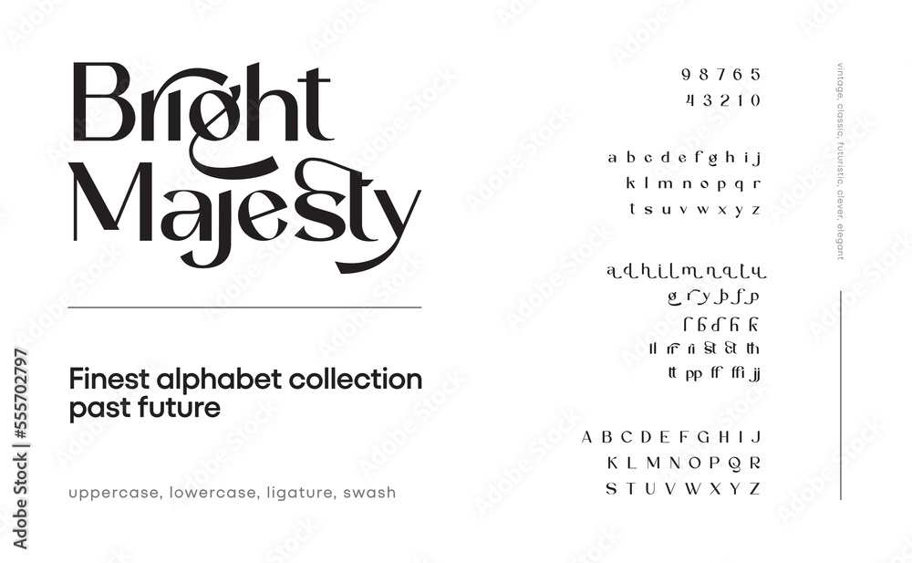 Classic elegant alphabet letters font and number. Typography lowercase, uppercase, alternate, and ligatures. Vector illustration design.