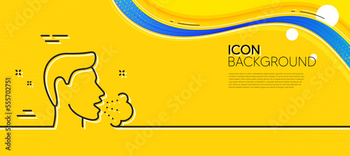 Cough line icon. Abstract yellow background. Coronavirus symptom sign. Flu, sneeze or pneumonie symbol. Minimal cough line icon. Wave banner concept. Vector