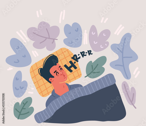 Vector illustration of Healthy sleep. Causes of insomnia, good sleep rules and man sleeps on pillow. Healthy care recommendation for good sleep