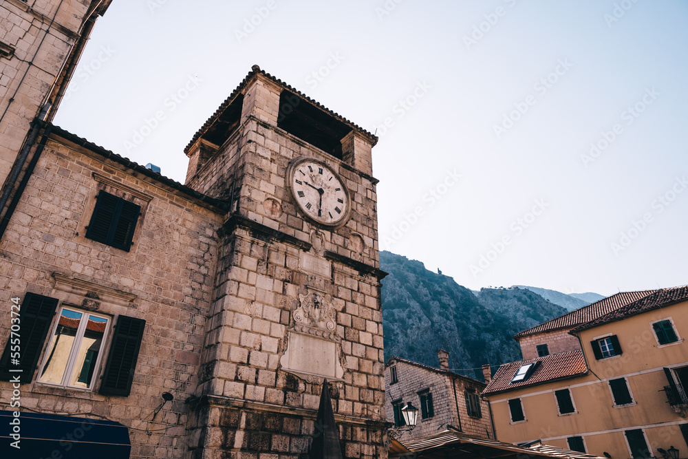 Clock Tower inside Stari Grad. Kotor Montenegro.