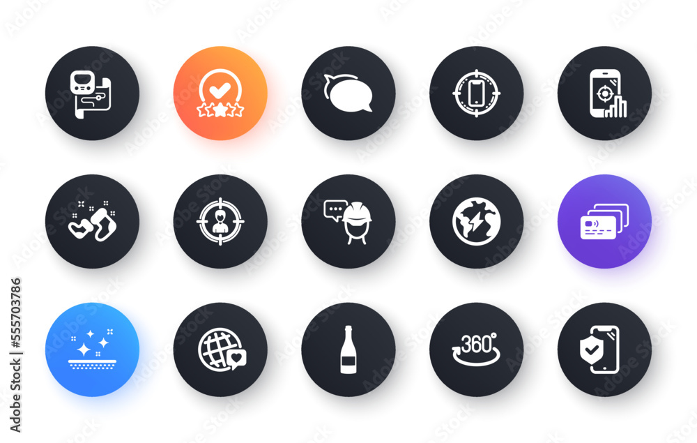 Minimal set of World brand, Metro map and Full rotation flat icons for web development. Rating stars, Santa boots, Clean skin icons. Electricity, Champagne bottle, Talk bubble web elements. Vector Minimal set of World brand, Metro map and Full rotation flat icons for web development. Rating stars, Santa boots, Clean skin icons. Electricity, Champagne bottle, Talk bubble web elements. Vector