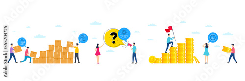 Set of Rfp, Employee hand and Edit line icons. People characters with delivery parcel, money coins. Include 48 hours icons. For web, application. Vector