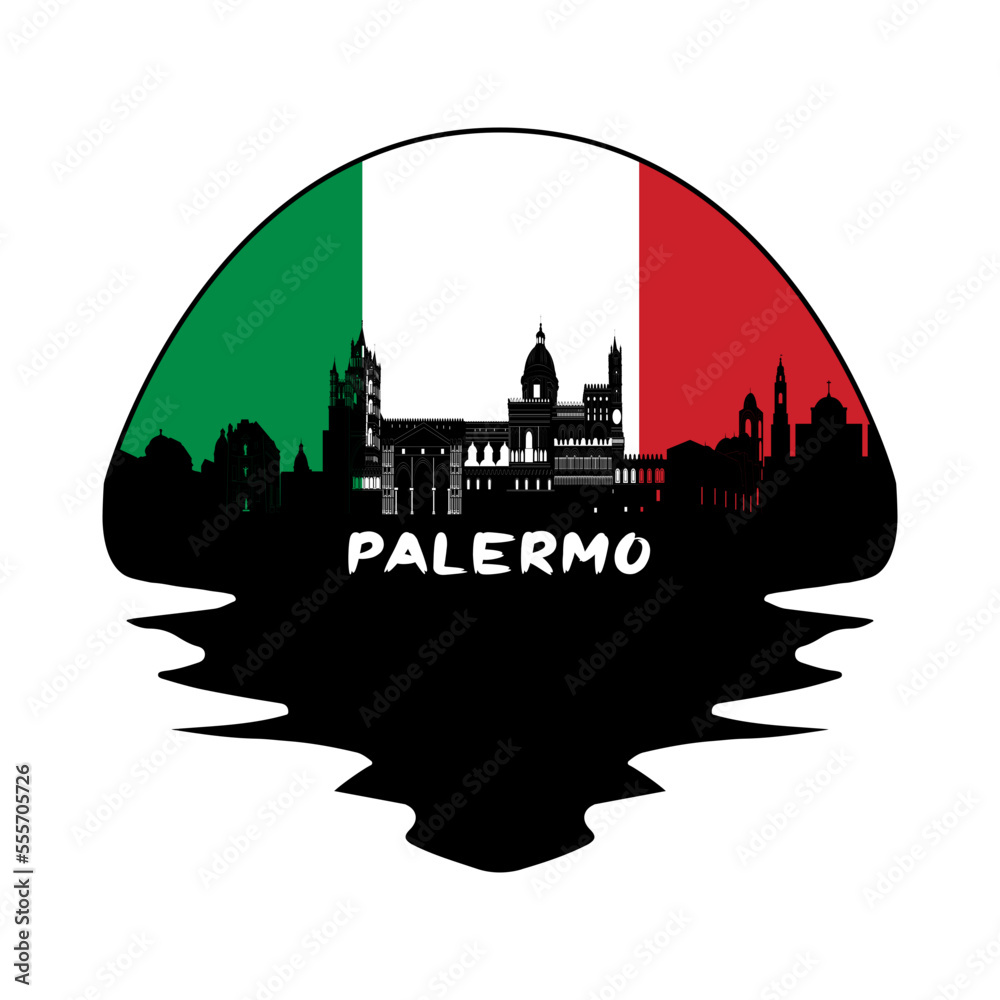 Palermo Italy Flag Skyline Silhouette Retro Vintage Sunset Palermo Lover Travel Souvenir Sticker Vector Illustration SVG EPS