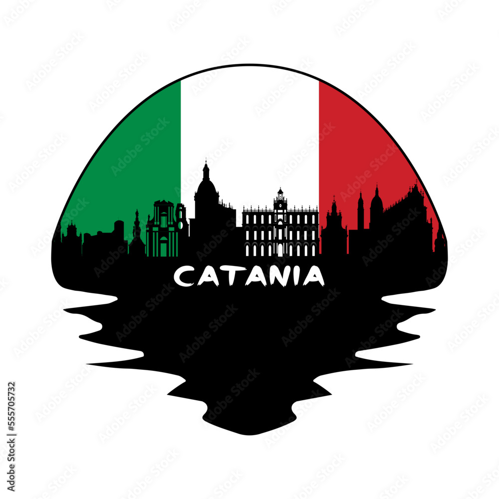 Catania Italy Flag Skyline Silhouette Retro Vintage Sunset Catania Lover Travel Souvenir Sticker Vector Illustration SVG EPS