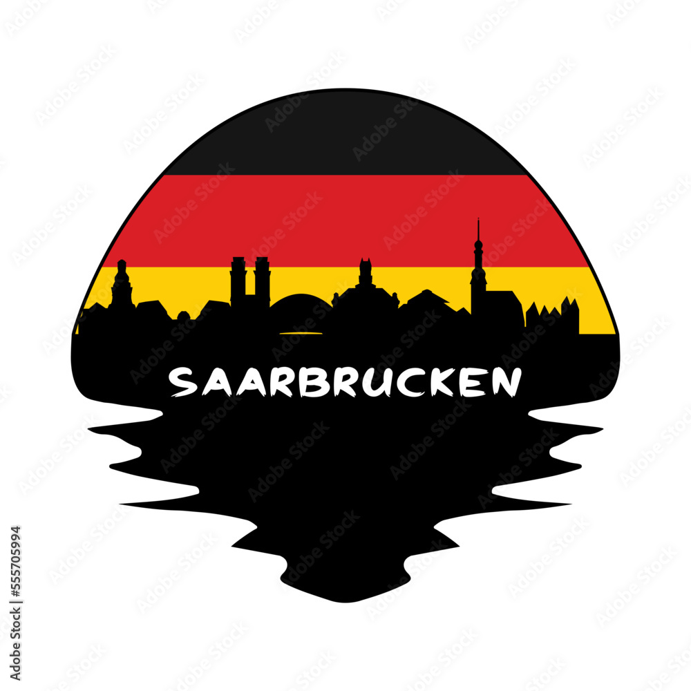 Saarbrucken Germany Flag Skyline Silhouette Retro Vintage Sunset Saarbrucken Lover Travel Souvenir Sticker Vector Illustration SVG EPS