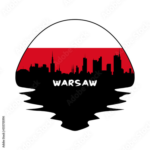 Warsaw Poland Flag Skyline Silhouette Retro Vintage Sunset Warsaw Lover Travel Souvenir Sticker Vector Illustration SVG EPS