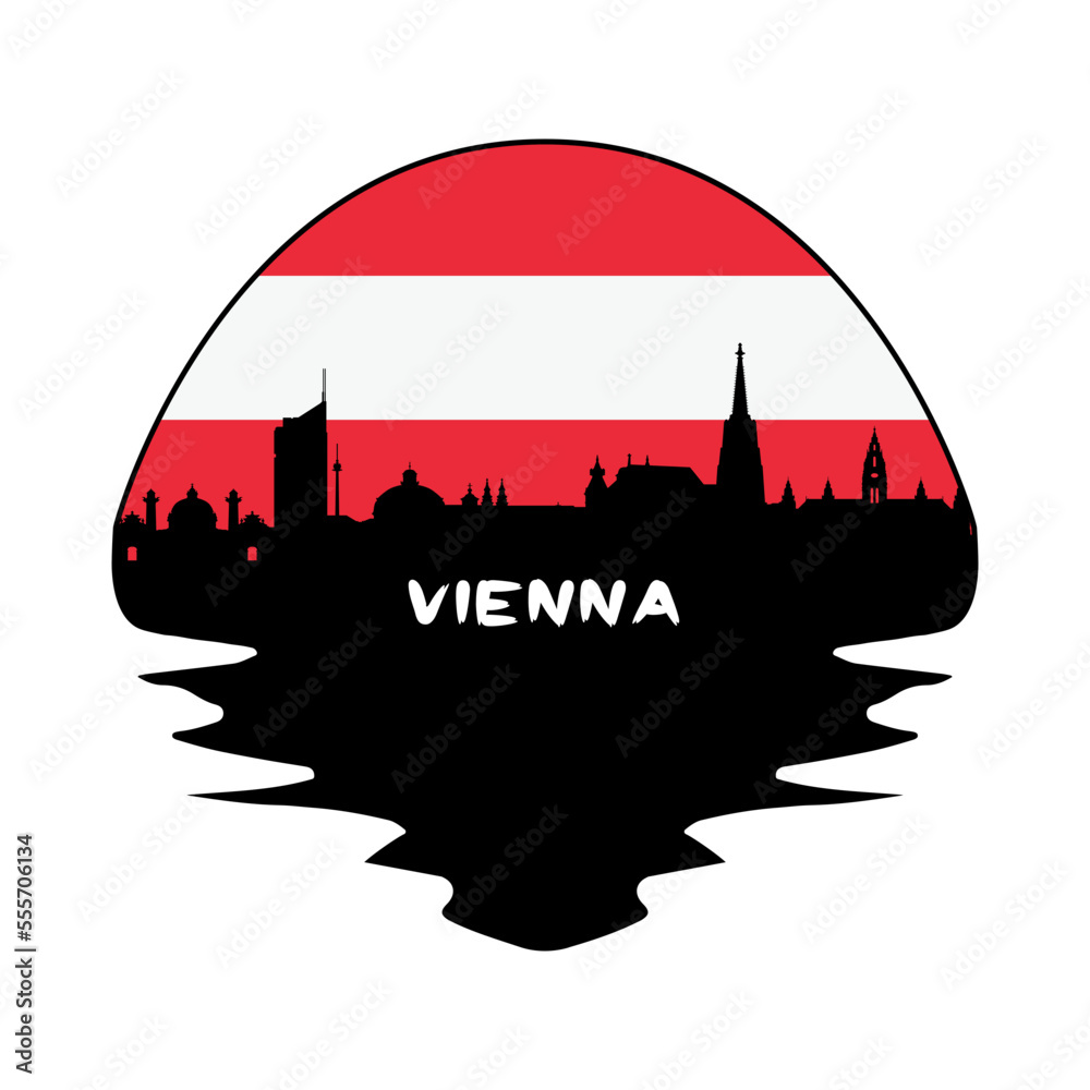 Vienna Austria Flag Skyline Silhouette Retro Vintage Sunset Vienna Lover Travel Souvenir Sticker Vector Illustration SVG EPS