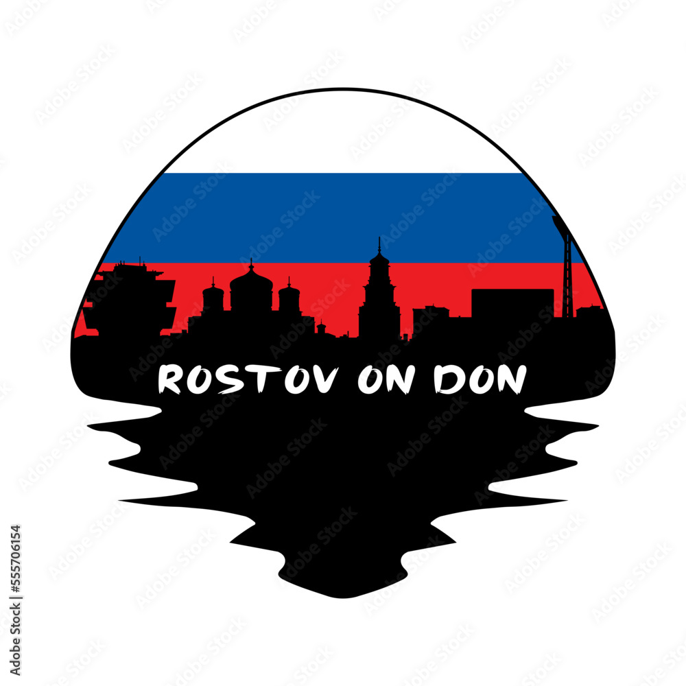 Rostov On Don Russia Flag Skyline Silhouette Retro Vintage Sunset Rostov On Don Lover Travel Souvenir Sticker Vector Illustration SVG EPS