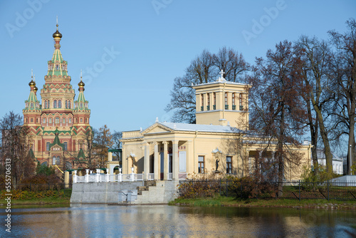 Peter and Paul Cathedral and Tsaritsyn pavilion on a sunny October day, Peterhof