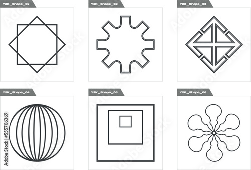 Collection of Y2K elements. Big collection of abstract graphic geometric symbols. Modern abstract forms. Futuristic. Vector illustration