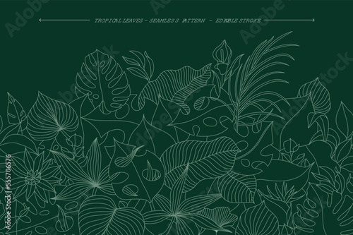 Minimal green tropical leaves background vector pattern