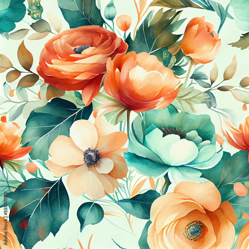 Watercolor floral seamless pattern with roses