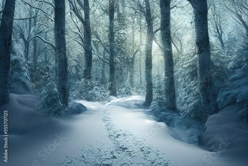 Path through a Snowy Forest (Generative AI) © JJAVA
