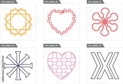 Collection of Y2K elements. Brutalism star and flower shapes. Cyberpunk elements. Futuristic. Vector illustration