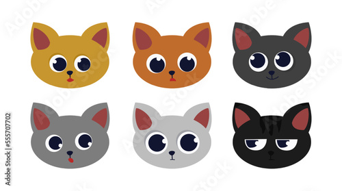 Heads of adorable comic kittens vector illustrations set. Cartoon drawings of cat characters with different expressions isolated on white background. Pets or domestic animals  decoration concept