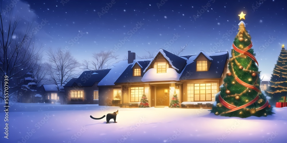 雪が降るクリスマスと家